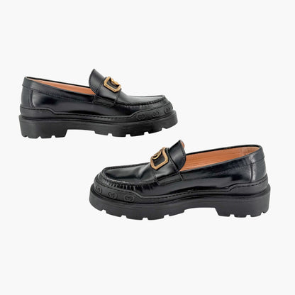 Gucci Interlocking G Platform Loafers in Black Leather Size 39