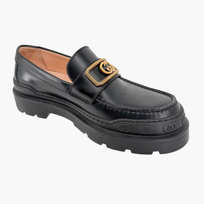 Gucci Interlocking G Platform Loafers in Black Leather Size 39