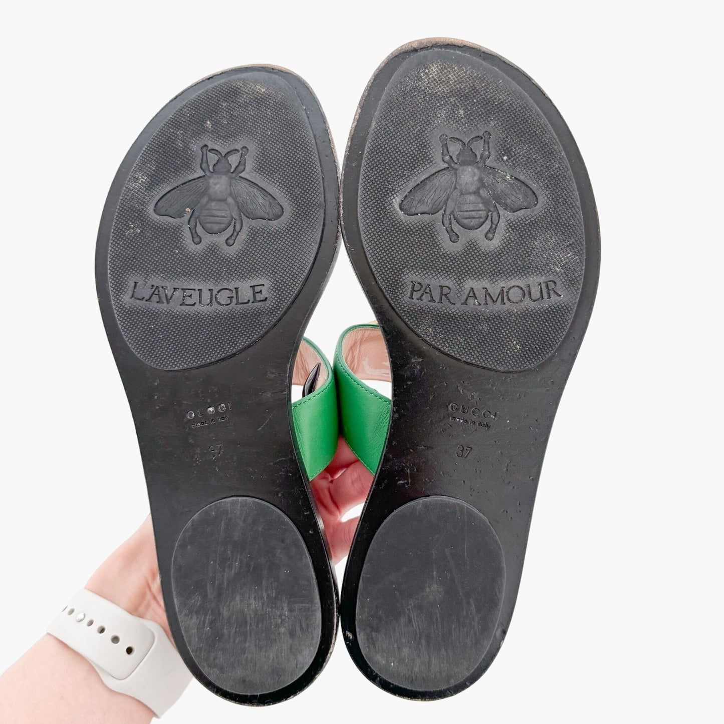 Gucci Marmont GG Thong Sandals in Green Leather Size 37