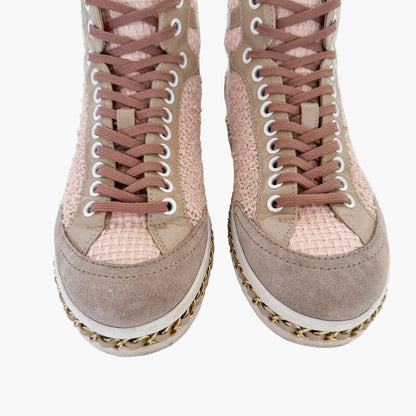 Chanel High Top Chain Sneakers in Light Pink Tweed Size 37.5