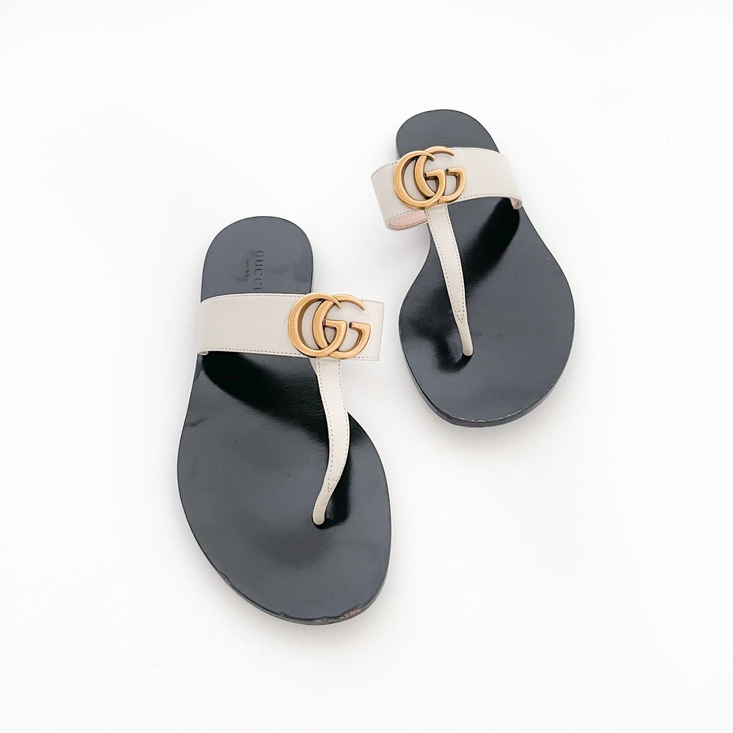 Gucci GG Marmont Thong Sandals in Beige Size 37