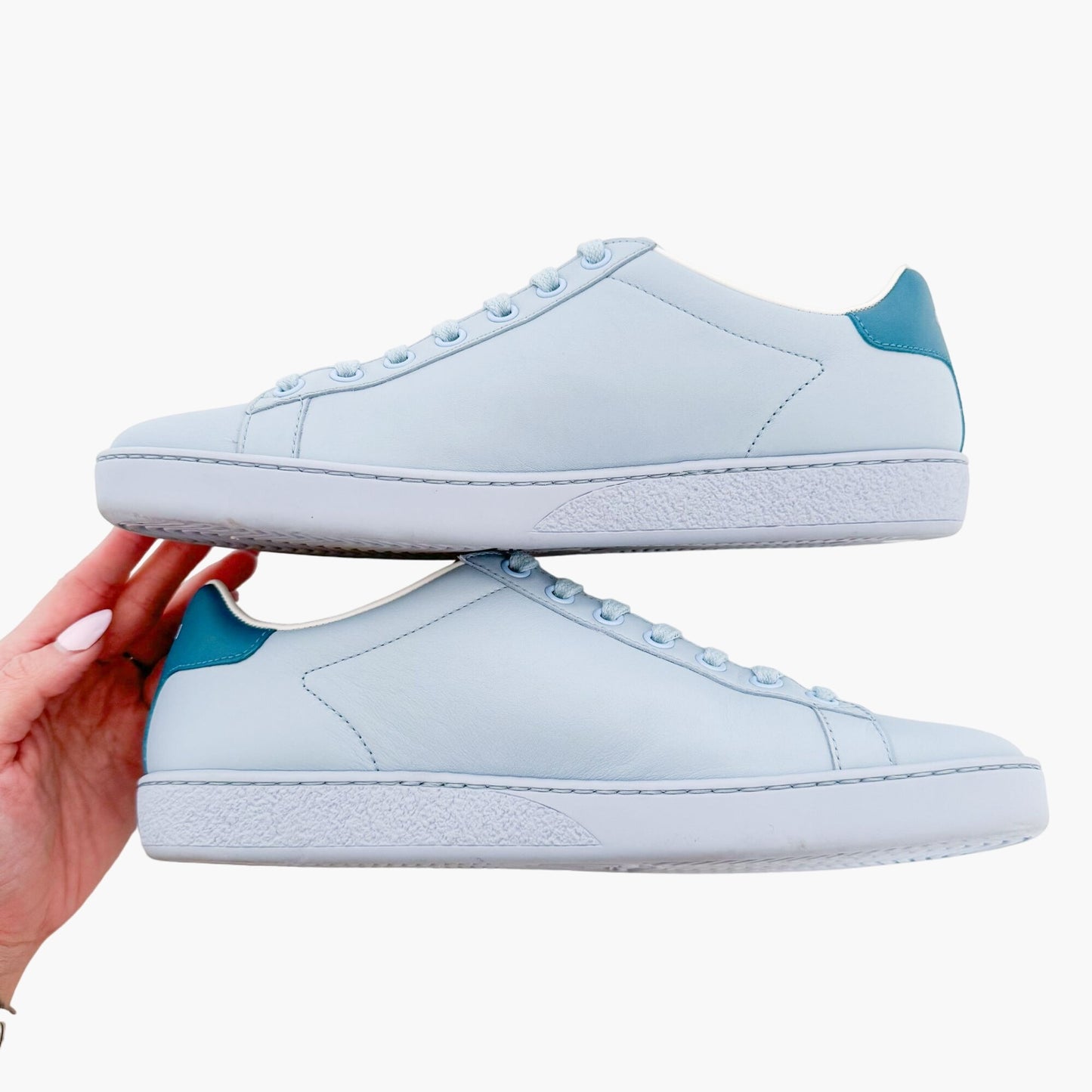 Gucci Ace GG Interlock Sneakers in Light Blue Leather Size 37.5