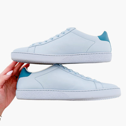 Gucci Ace GG Interlock Sneakers in Light Blue Leather Size 37.5