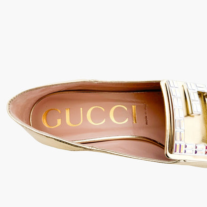 Gucci Madelyn Crystal G Loafers in Metallic Gold Size 40