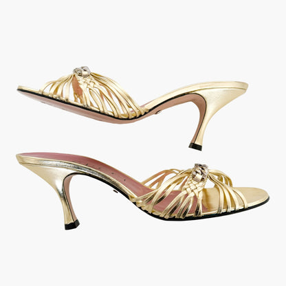 Gucci Braided Interlocking G Mules in Metallic Gold Leather Size 38