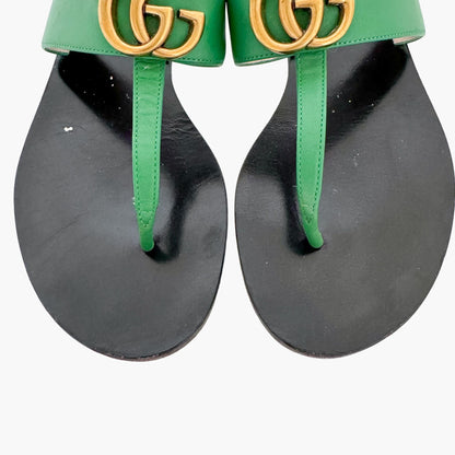 Gucci Marmont GG Thong Sandals in Green Leather Size 37