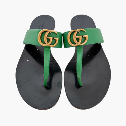 Gucci Marmont GG Thong Sandals in Green Leather Size 37