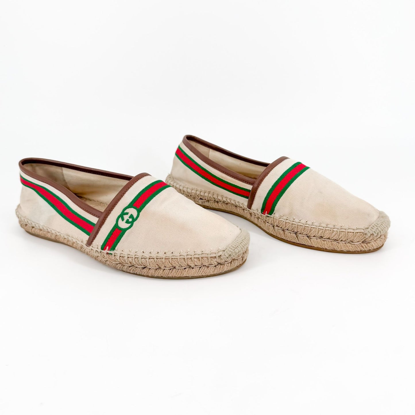 Gucci Interlocking G Web Stripe Espadrilles in Beige Canvas Size 41