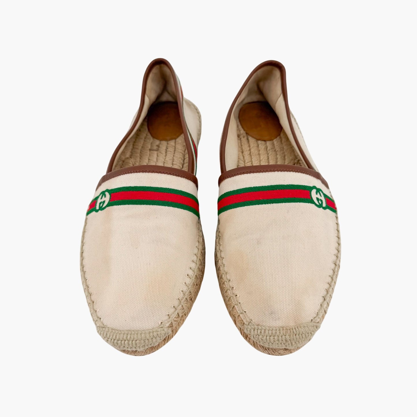 Gucci Interlocking G Web Stripe Espadrilles in Beige Canvas Size 41