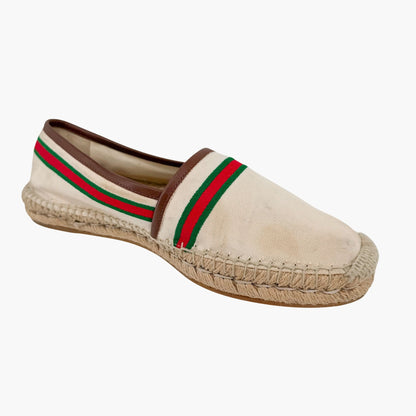 Gucci Interlocking G Web Stripe Espadrilles in Beige Canvas Size 41