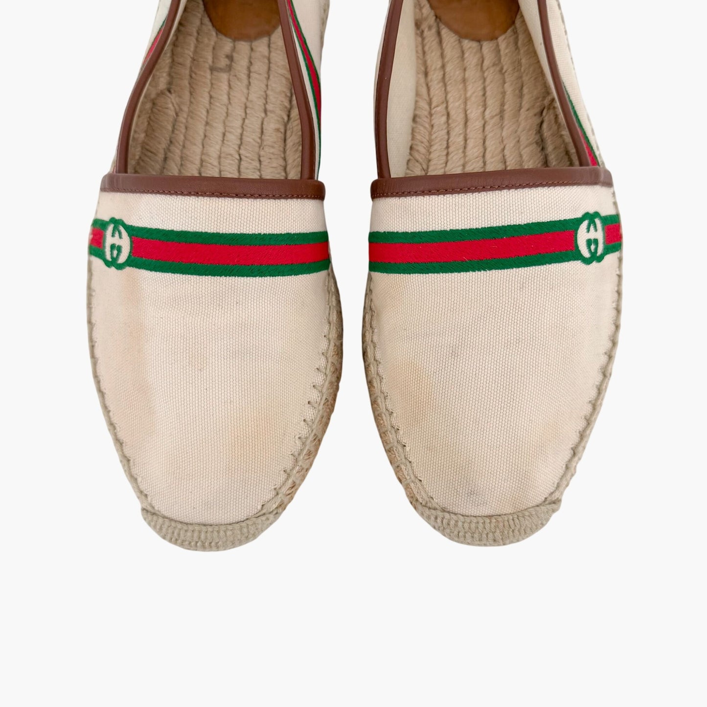 Gucci Interlocking G Web Stripe Espadrilles in Beige Canvas Size 41