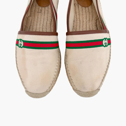 Gucci Interlocking G Web Stripe Espadrilles in Beige Canvas Size 41
