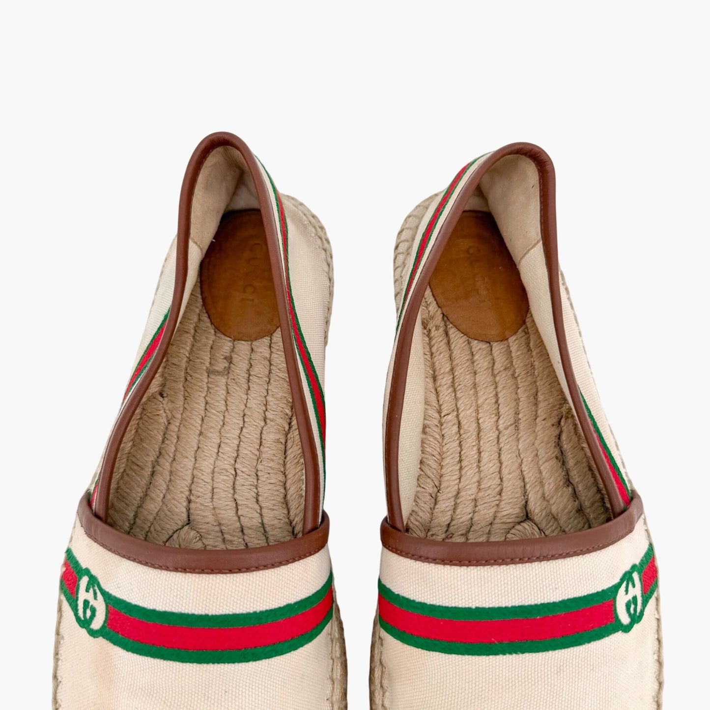 Gucci Interlocking G Web Stripe Espadrilles in Beige Canvas Size 41