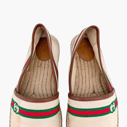 Gucci Interlocking G Web Stripe Espadrilles in Beige Canvas Size 41