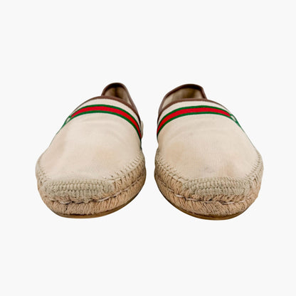 Gucci Interlocking G Web Stripe Espadrilles in Beige Canvas Size 41