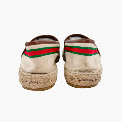 Gucci Interlocking G Web Stripe Espadrilles in Beige Canvas Size 41