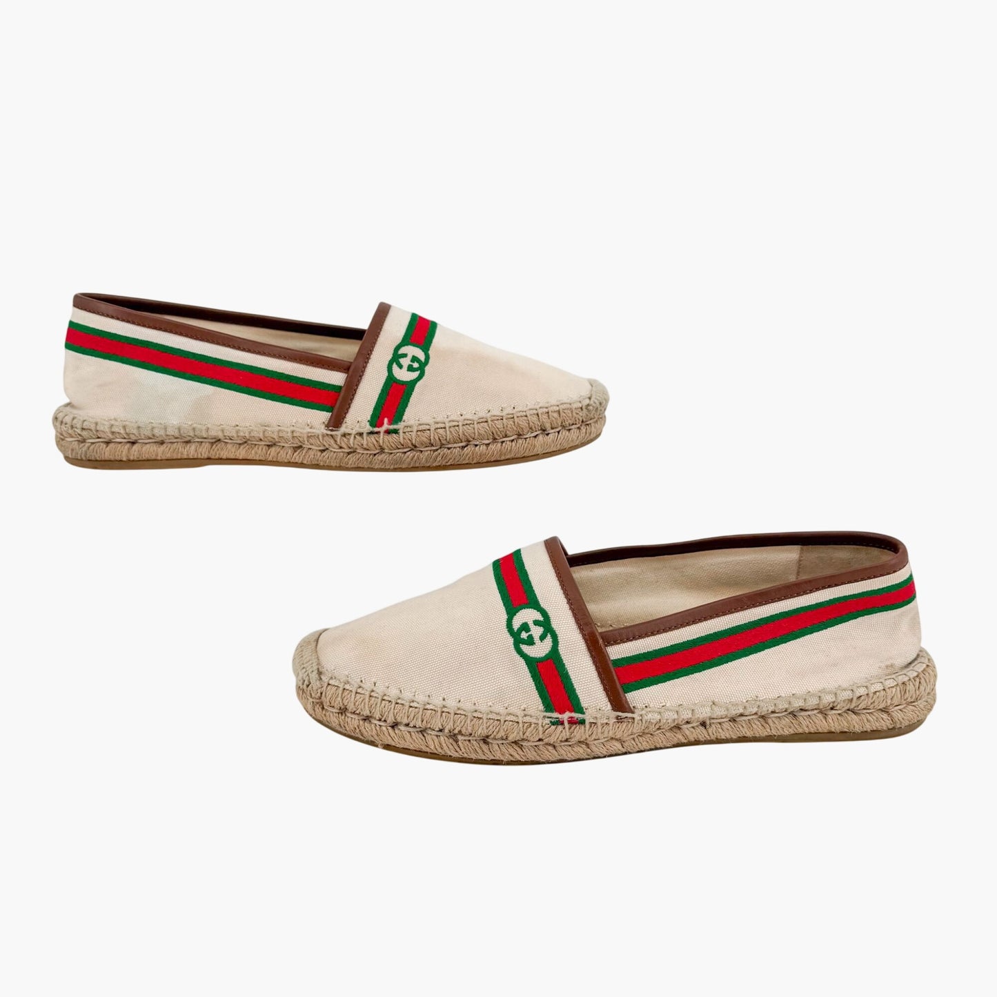 Gucci Interlocking G Web Stripe Espadrilles in Beige Canvas Size 41