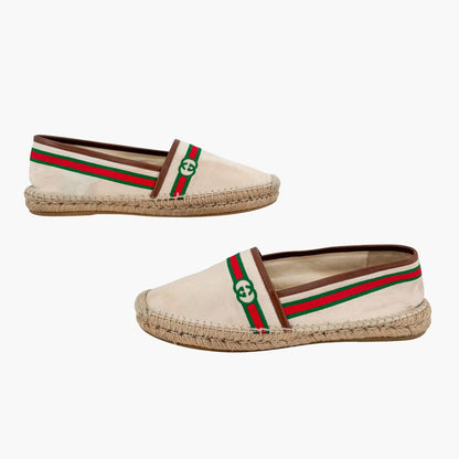 Gucci Interlocking G Web Stripe Espadrilles in Beige Canvas Size 41