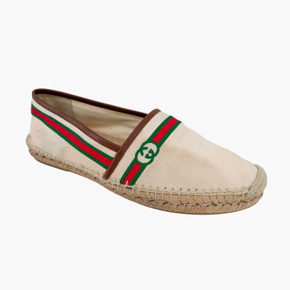 Gucci Interlocking G Web Stripe Espadrilles in Beige Canvas Size 41
