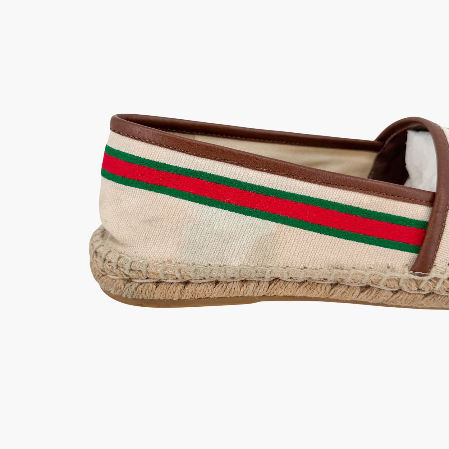 Gucci Interlocking G Web Stripe Espadrilles in Beige Canvas Size 41