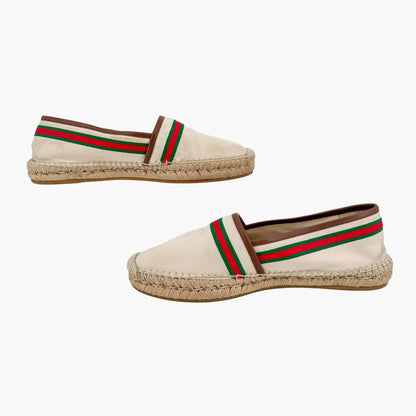 Gucci Interlocking G Web Stripe Espadrilles in Beige Canvas Size 41