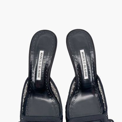 Manolo Blahnik Maysalebi 70 Mules in Black Lace with Buckle – Size 38