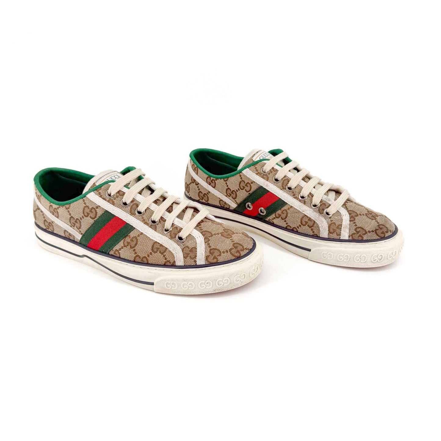 Gucci Tennis 1977 Low Top Sneakers in Beige GG Canvas Size 38