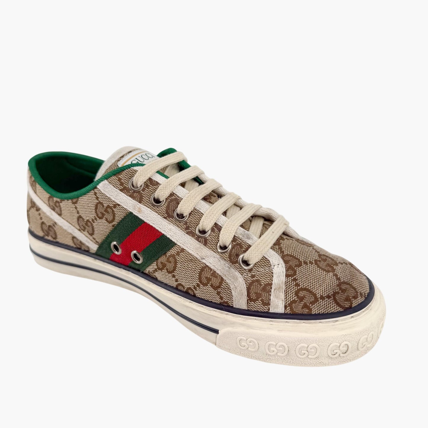 Gucci Tennis 1977 Low Top Sneakers in Beige GG Canvas Size 38