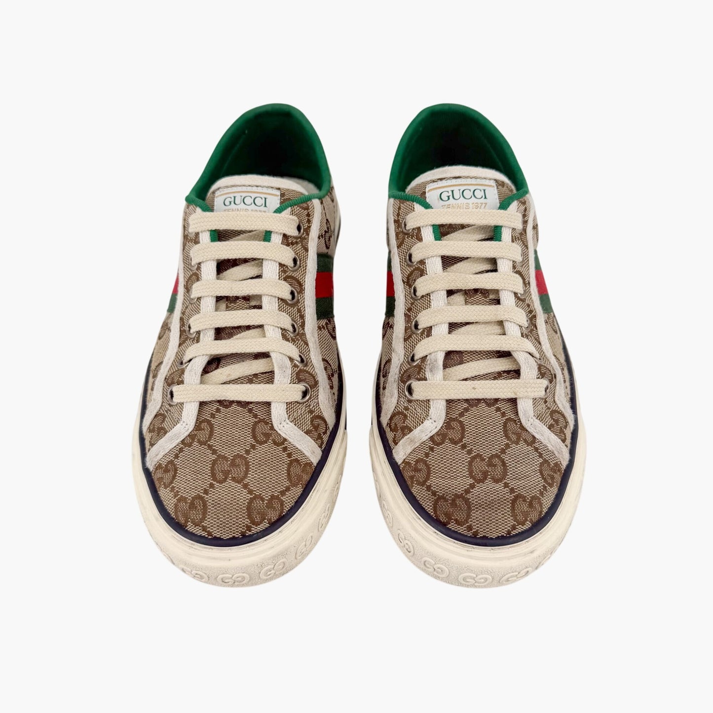 Gucci Tennis 1977 Low Top Sneakers in Beige GG Canvas Size 38