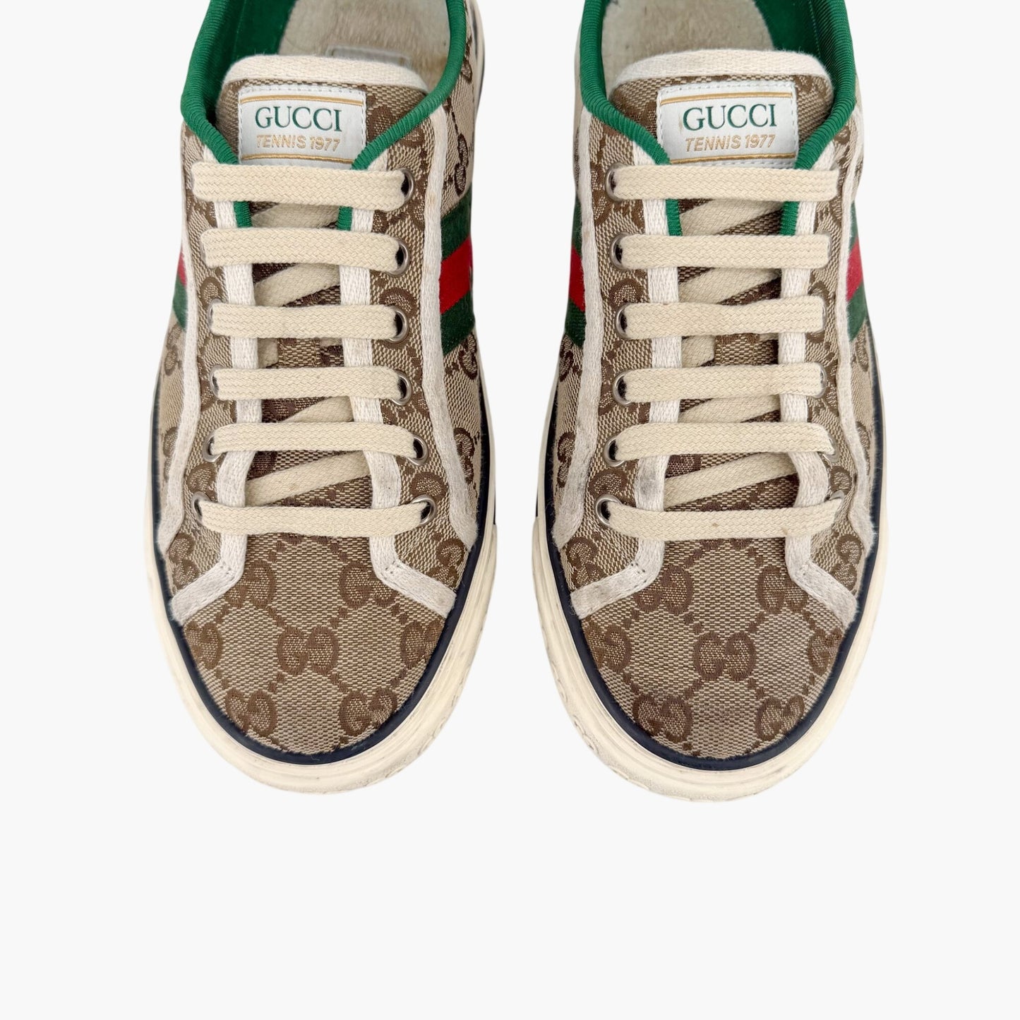 Gucci Tennis 1977 Low Top Sneakers in Beige GG Canvas Size 38