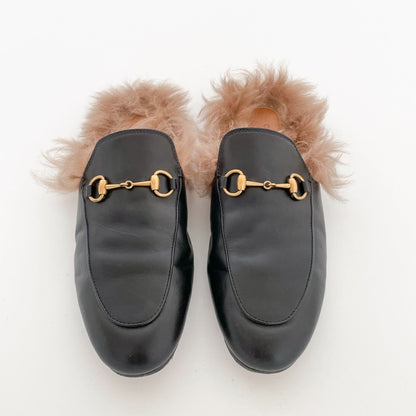 Gucci Princetown Slipper with Lamb Wool in Black Size 38
