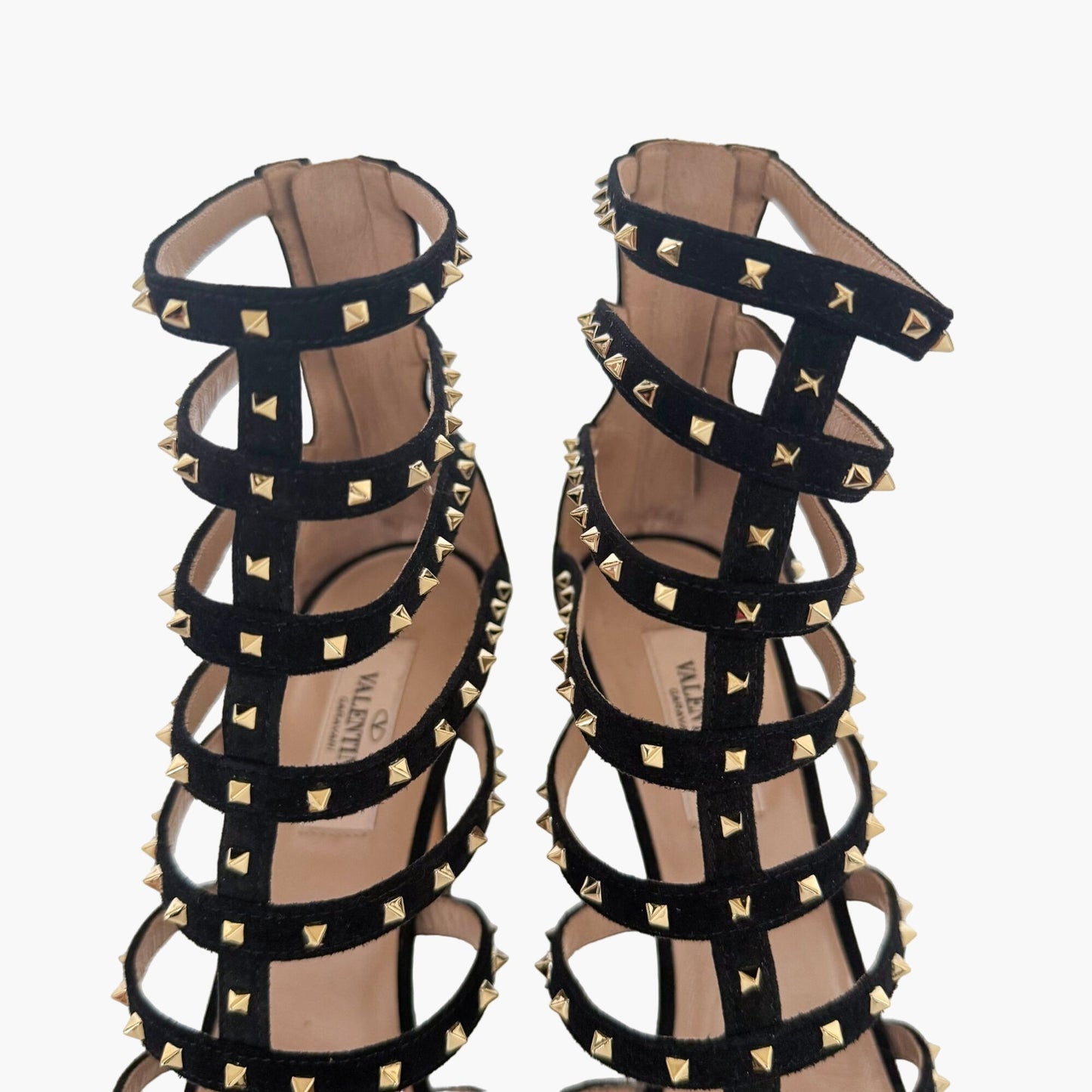 Valentino Garavani Lovestud Caged 105mm Sandals in Black Suede Size 39.5