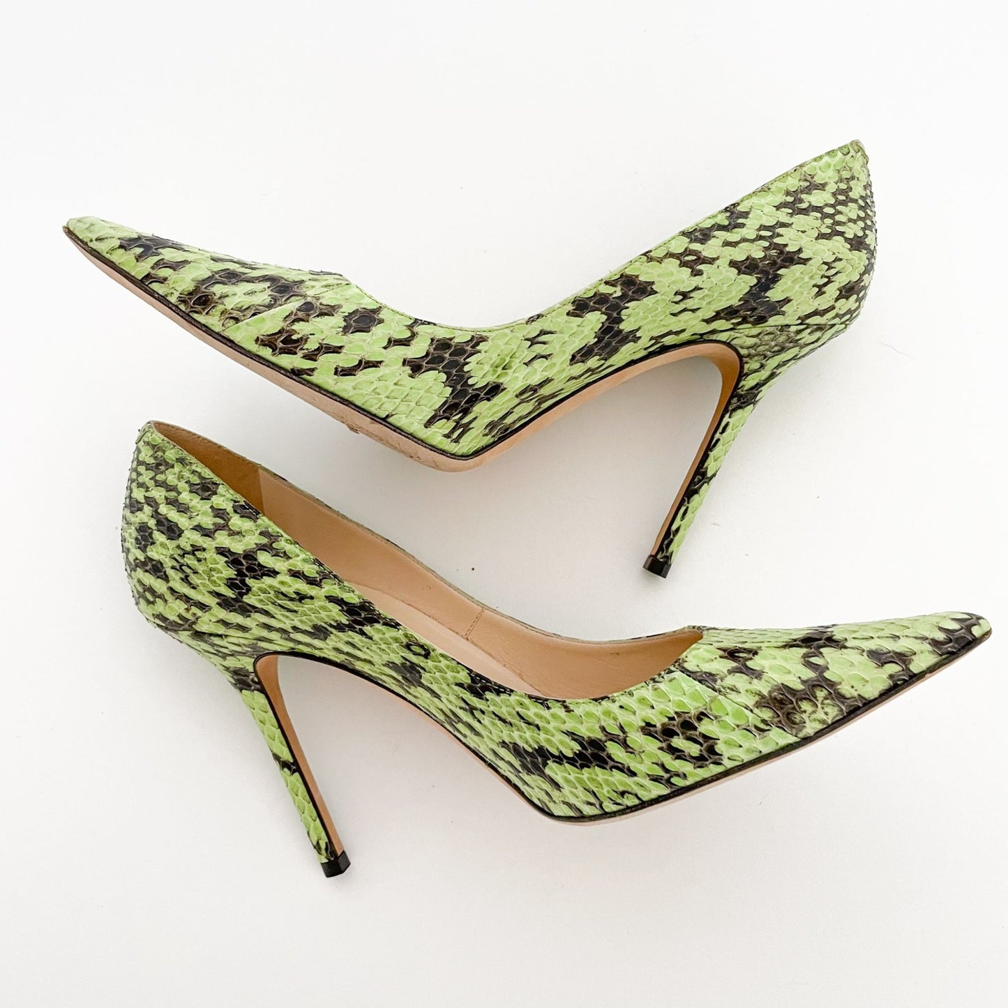 Jimmy Choo Anouk 110 Pumps in Green Snake Embossed Leather Size 40