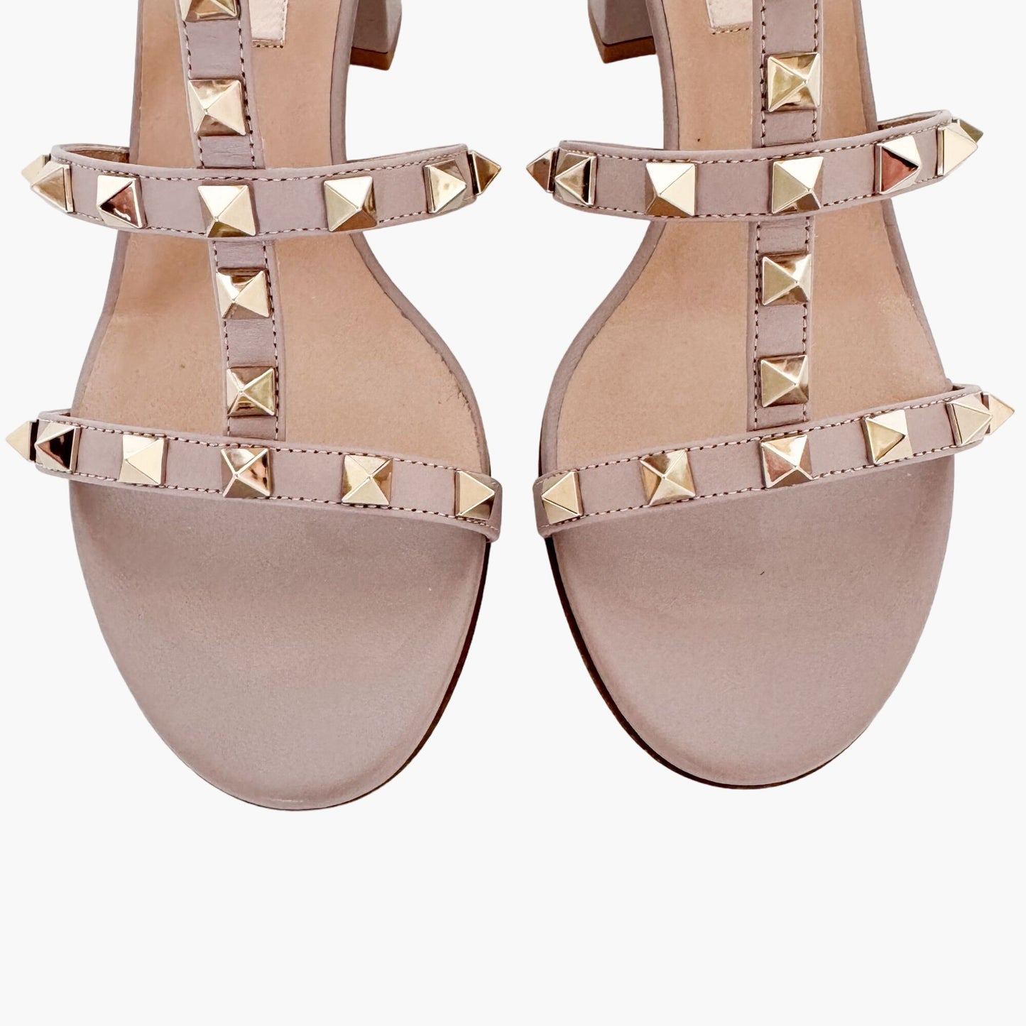 Valentino Garavani Rockstud Caged Mule Sandal in Poudre (Beige) Leather Size 36