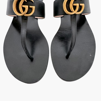 Gucci Marmont GG Thong Sandals in Black Leather Size 37.5