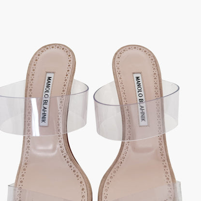 Manolo Blahnik Scolto PVC Mules in Nude Suede Size 37