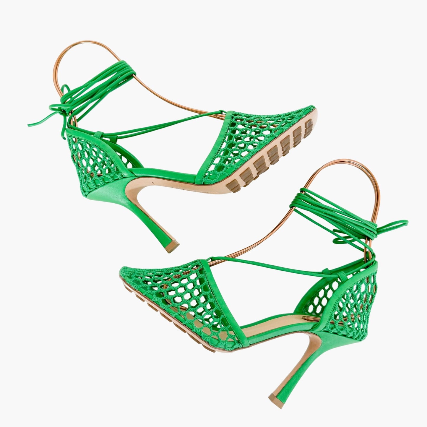 Bottega Veneta Stretch Lace-Up Sandals in Green Size 38