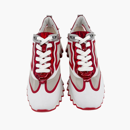 Christian Louboutin Sharkina Sneakers in White Mesh & Red Patent Leather – Size 39