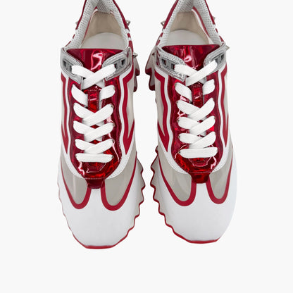 Christian Louboutin Sharkina Sneakers in White Mesh & Red Patent Leather – Size 39