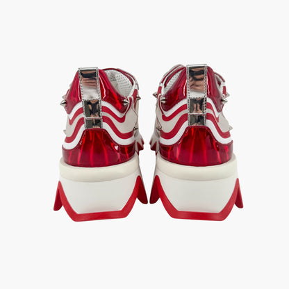 Christian Louboutin Sharkina Sneakers in White Mesh & Red Patent Leather – Size 39