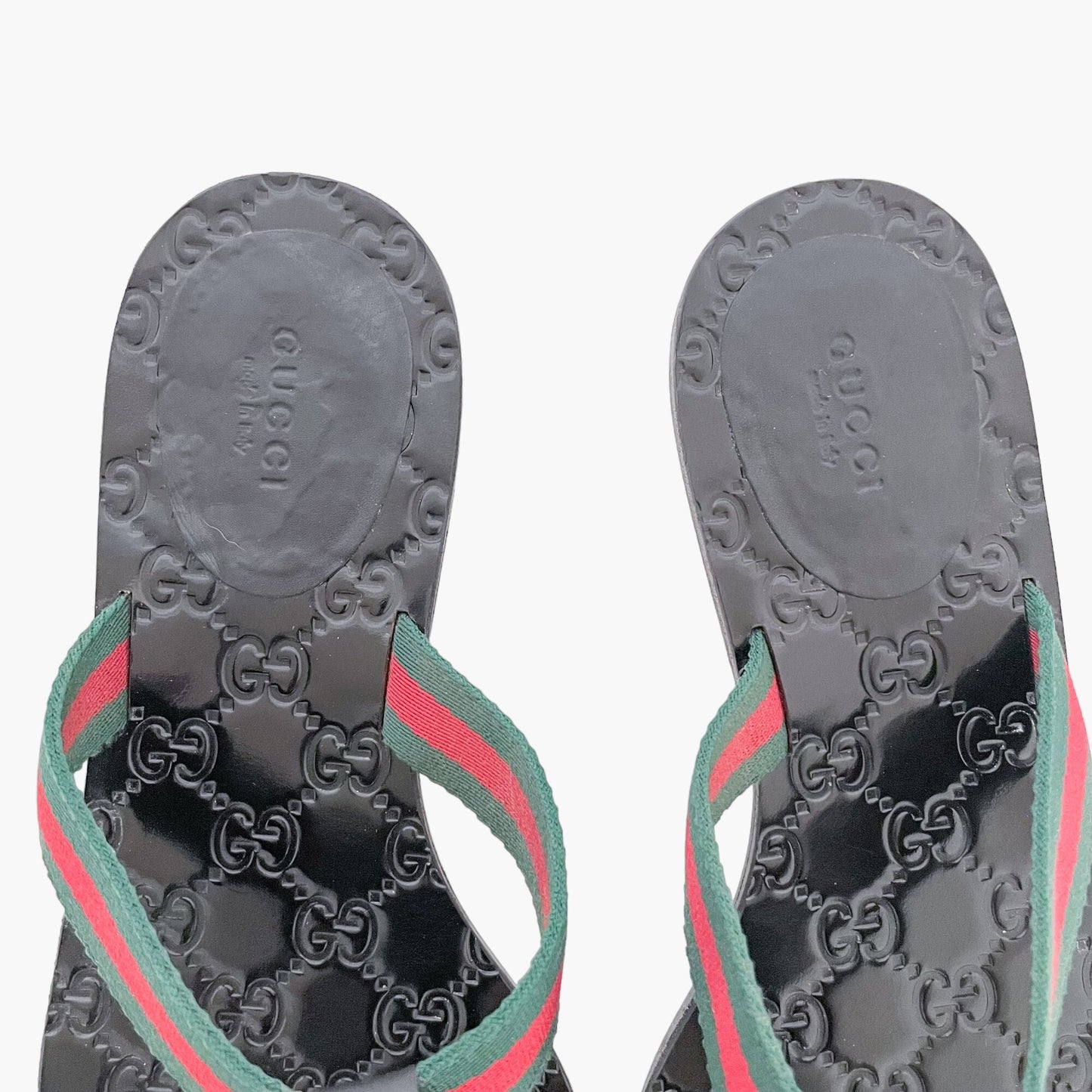 Gucci GG Web Stripe Thong Sandals in Black Size 40