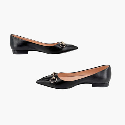 Gucci Erin Pointed Horsebit Ballet Flats Black Size 37