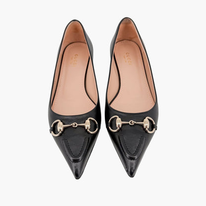 Gucci Erin Pointed Horsebit Ballet Flats Black Size 37