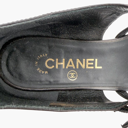 Chanel Pearl Gladiator Flat Sandals in Black Leather Size 37.5