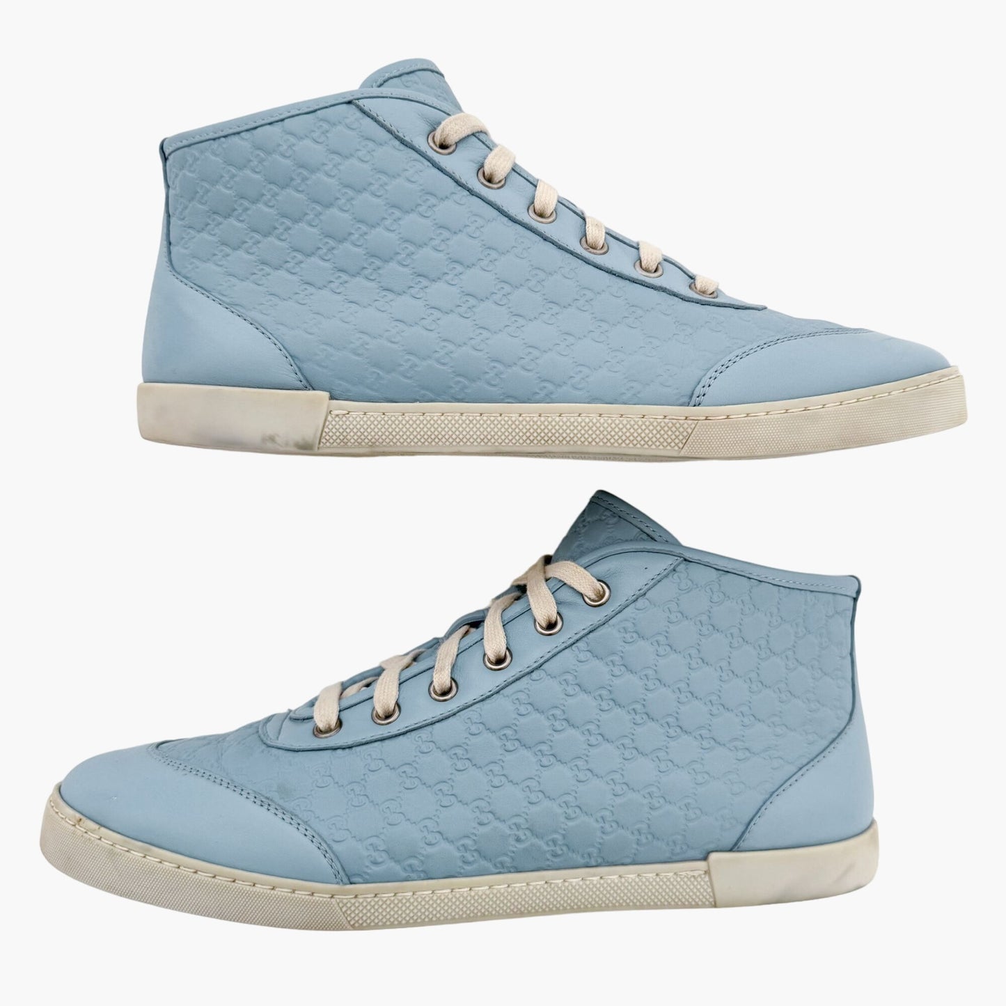 Gucci High Top GG Sneakers in Light Blue Leather Size 40