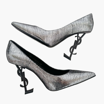 Saint Larent Opyum 110 YSL Heel Pumps in Metallic Silver Size 41