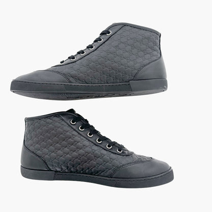 Gucci Mid Top GG Sneakers in Black Microguccissima Monogram Leather Size 38