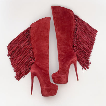 Christian Louboutin Interlopa 160 Boots in Moroccan Red Suede Size 39