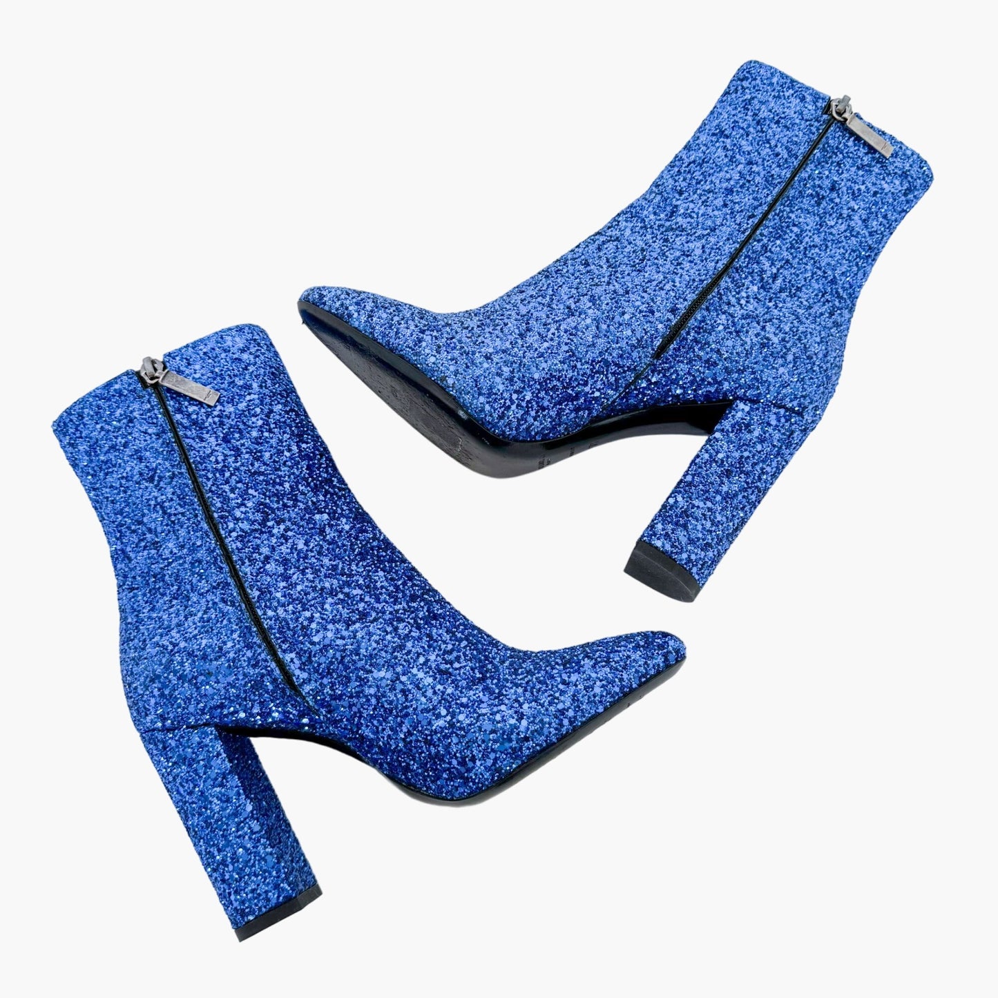 Saint Laurent Lou 95 Ankle Boots in Blue Glitter Size 37.5