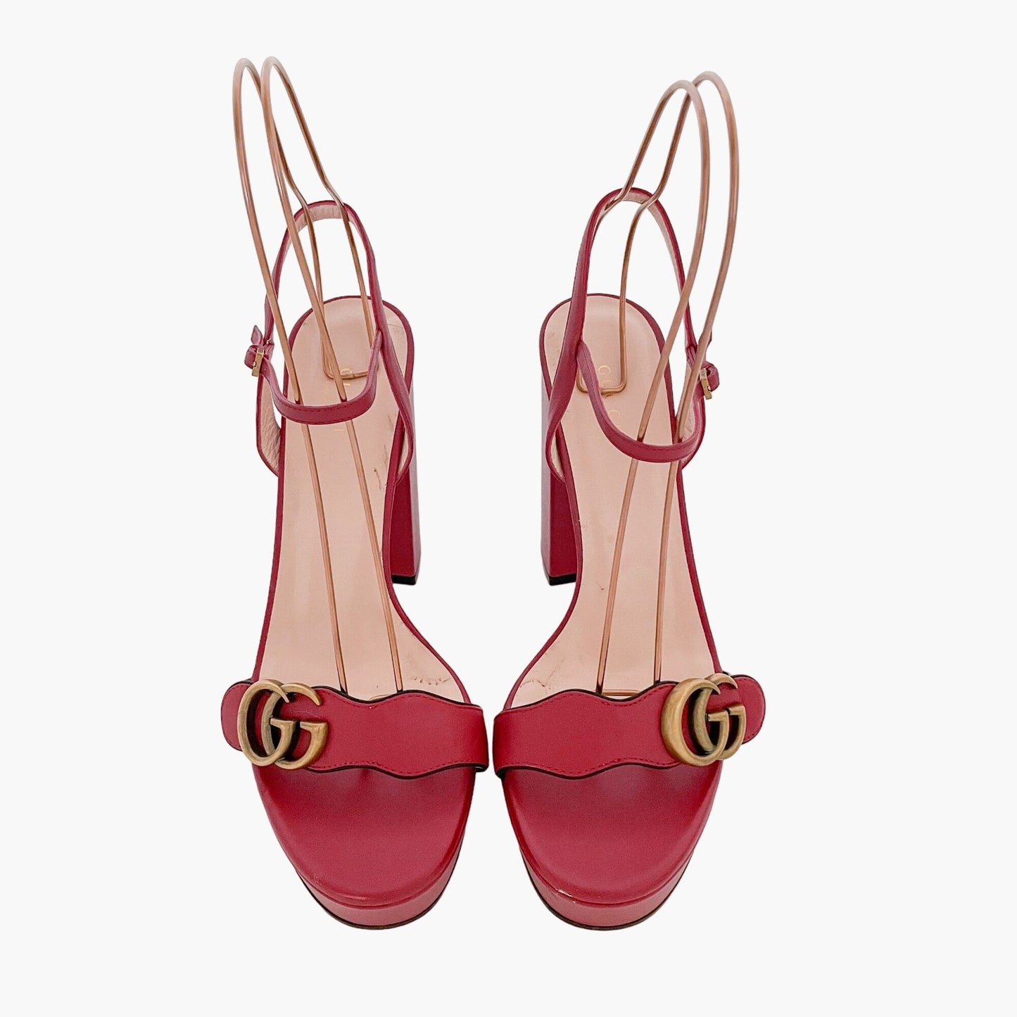 Gucci GG Marmont Platform Sandals in Red Leather Size 40.5